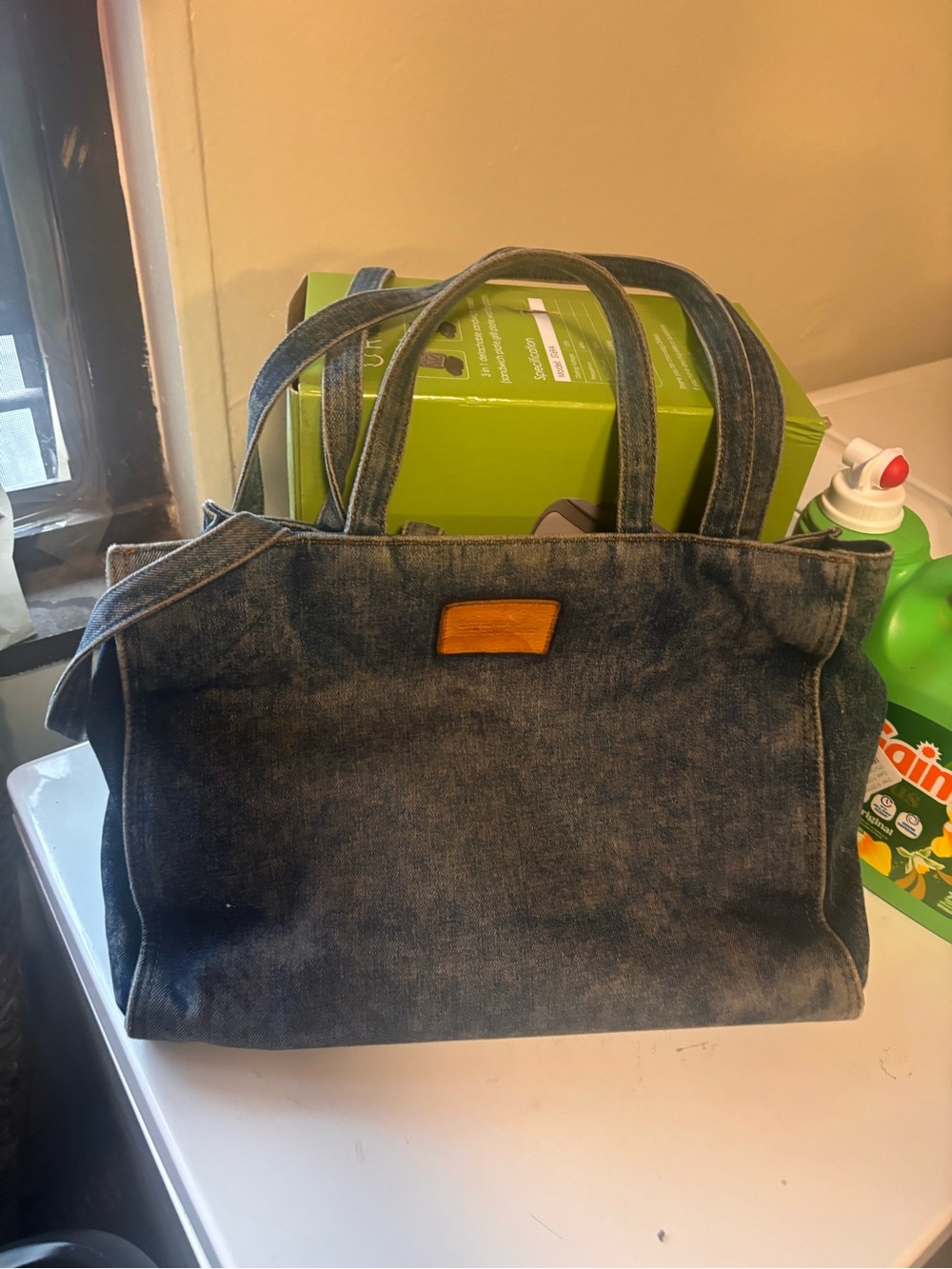 Telfar Washed Blue Denim Tote with Raised Logo - Picture 2 of 2
